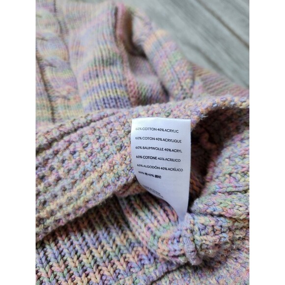 Urban Outfitters Oversized Crop Cable Knit Sweater V Neck Pastel Rainbow S EUC - Picture 4 of 8